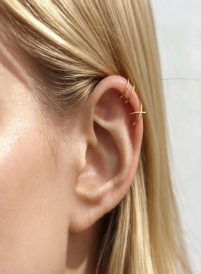 HTH Ear Cuffs Non Piercing Earrings Ear Cuff Hoop Huggie Non Pierced Fake Earrings Trendy Clip on Cartilage for Women, Copper, No Gemstone - Image 2
