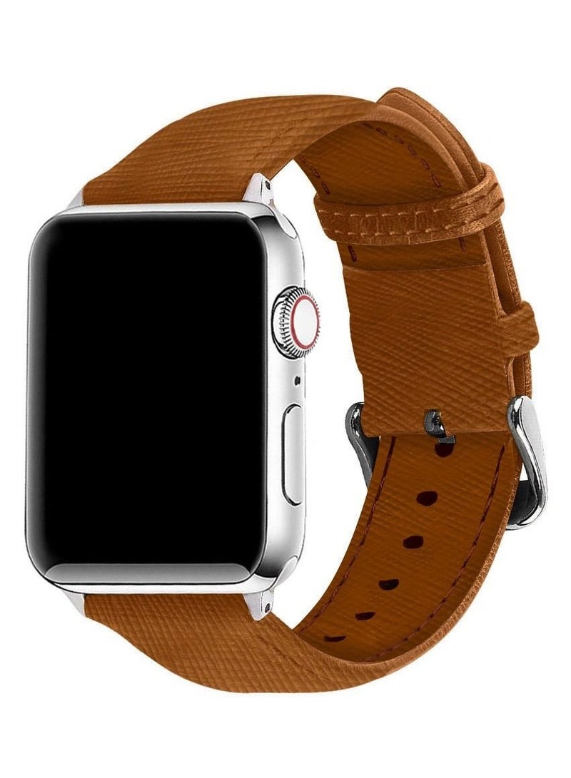 Apple Watch Band 49mm/45mm/44mm Premium Leather Band Buckle Strap Wristband Saddle Brown