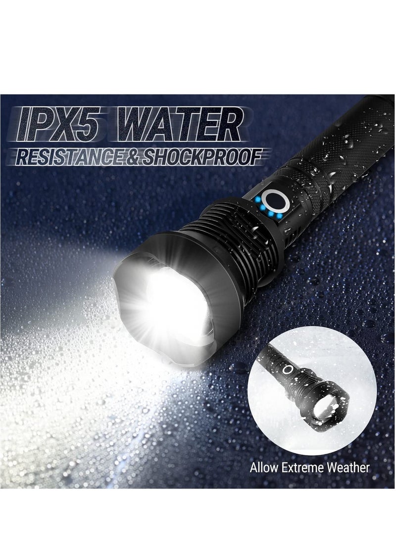 عربست كشاف قوي LED XHP70.2 فائق السطوع بقوة 90000 لومن - قابل لإعادة الشحن بطارية 10000 مللي أمبير في الساعة، بتقنية التكبير/التصغير الذكي، عالي الطاقة ومقاوم للماء IPX5  - Image 2