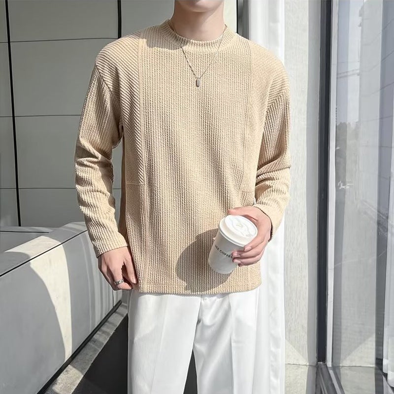 Undershirt men's spring and autumn black inner wear high-grade round neck long-sleeved T-shirt trendy brand light mature style spring clothes trendy
