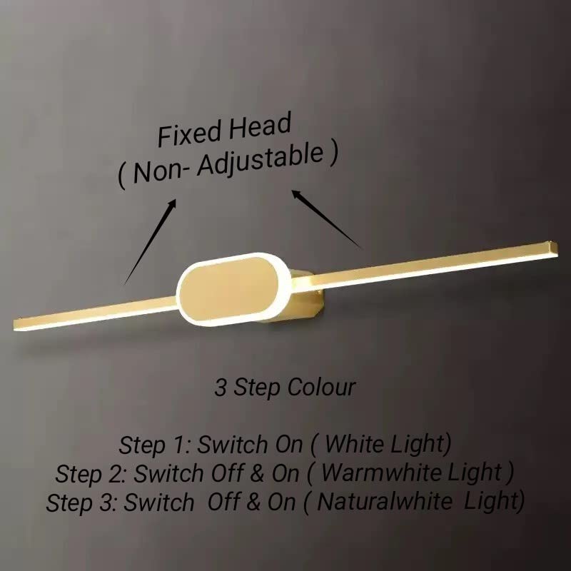 FILLISKA® 18 Watt Modern LED Picture/Dressing/Vanity/Bathroom/Mirror Light with 3 Step Light Mode & Non-Adjustable Head (Sleek Gold-077)(2 Year Warranty) - Image 3