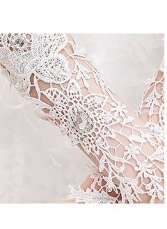 Excefore Wedding Flower Lace Gloves, White Floral Crystal Gloves Bridal Long Finger Prom Dinner Opera Party Tea Parties for Women and Girls  - Image 4