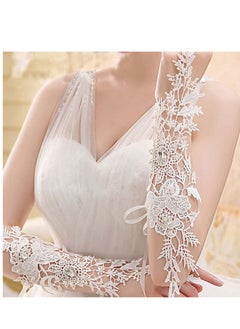 Excefore Wedding Flower Lace Gloves, White Floral Crystal Gloves Bridal Long Finger Prom Dinner Opera Party Tea Parties for Women and Girls  - Image 3