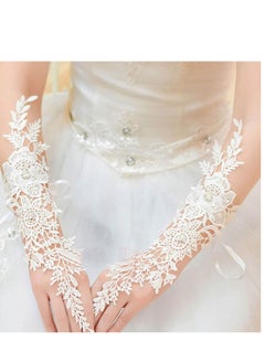 Excefore Wedding Flower Lace Gloves, White Floral Crystal Gloves Bridal Long Finger Prom Dinner Opera Party Tea Parties for Women and Girls  - Image 1