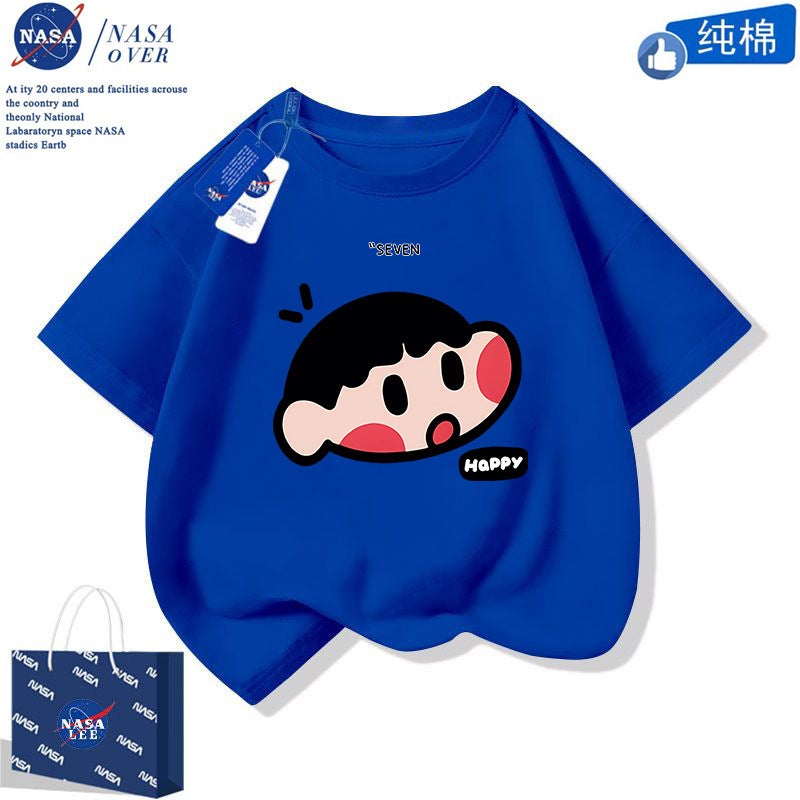 Nasa Big Head Small New Cotton Short Sleeve Boys And Girls Cartoon T-Shirt Trend Parent-Child Middle And Large Children Half Sleeve - Image 5