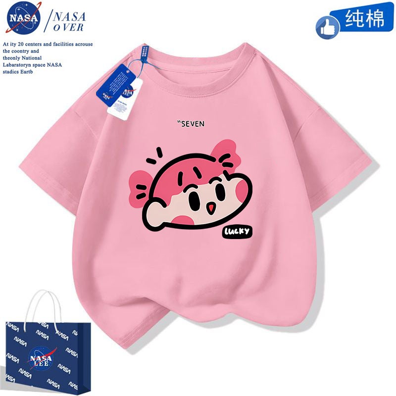 Nasa Big Head Small New Cotton Short Sleeve Boys And Girls Cartoon T-Shirt Trend Parent-Child Middle And Large Children Half Sleeve - Image 1