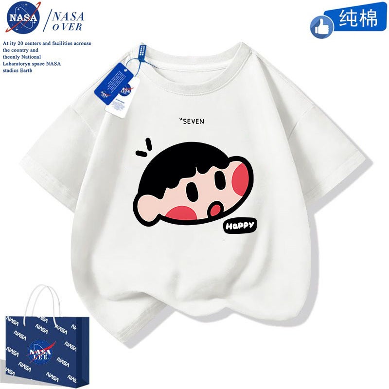 Nasa Big Head Small New Cotton Short Sleeve Boys And Girls Cartoon T-Shirt Trend Parent-Child Middle And Large Children Half Sleeve - Image 2