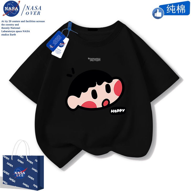 Nasa Big Head Small New Cotton Short Sleeve Boys And Girls Cartoon T-Shirt Trend Parent-Child Middle And Large Children Half Sleeve - Image 4