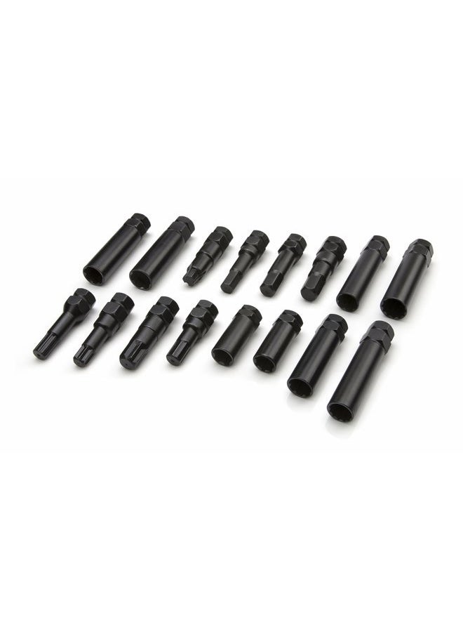 Steelman Pro 78537 16-Piece Locking Lug Nut Master Key Set for Auto Mechanics Variety of Spline Star and Hex Style Keys Thin-Walled/Extra-Long Lug Keys to Prevent Damage to Wheels Double-Hex Heads - Image 2