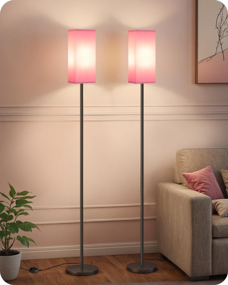 GOEBLESON Set of 2 Floor Lamps for Living Room, Modern Tall Standing Lamps with Foot Switches, Bulb Not Included, 64.6'', for Living Room, Bedroom, Study, Kids Room, Pink and Black P07LDP205W1 - Image 1