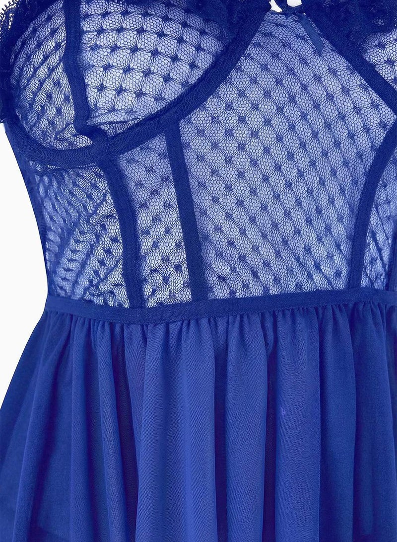 trendyol Cobalt Chest Detailed Polka Dot Babydoll/Fantasy Nightgown - Image 3