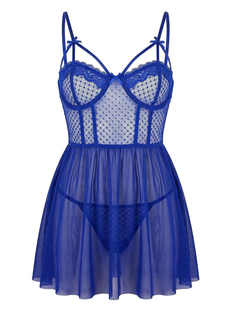 trendyol Cobalt Chest Detailed Polka Dot Babydoll/Fantasy Nightgown - Image 2