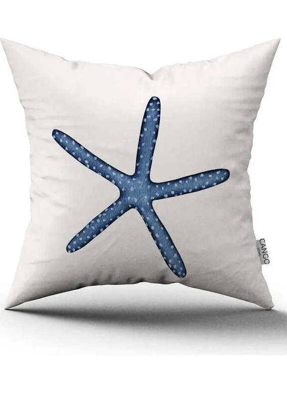 Cango Home Double Sided White Blue Starfish Marine Patterned Digital Printed Throw Pillow Cover CGH1128