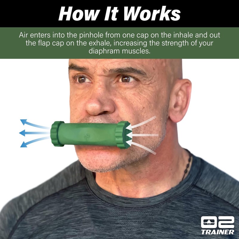 Bas Rutten Bas Rutten O2 Inspiratory Muscle Training Device for Improving Diaphragmatic Breathing | Portable Lung Muscle and Respiratory Power Training Device | High Altitude Breathing Trainer | Green - Image 3