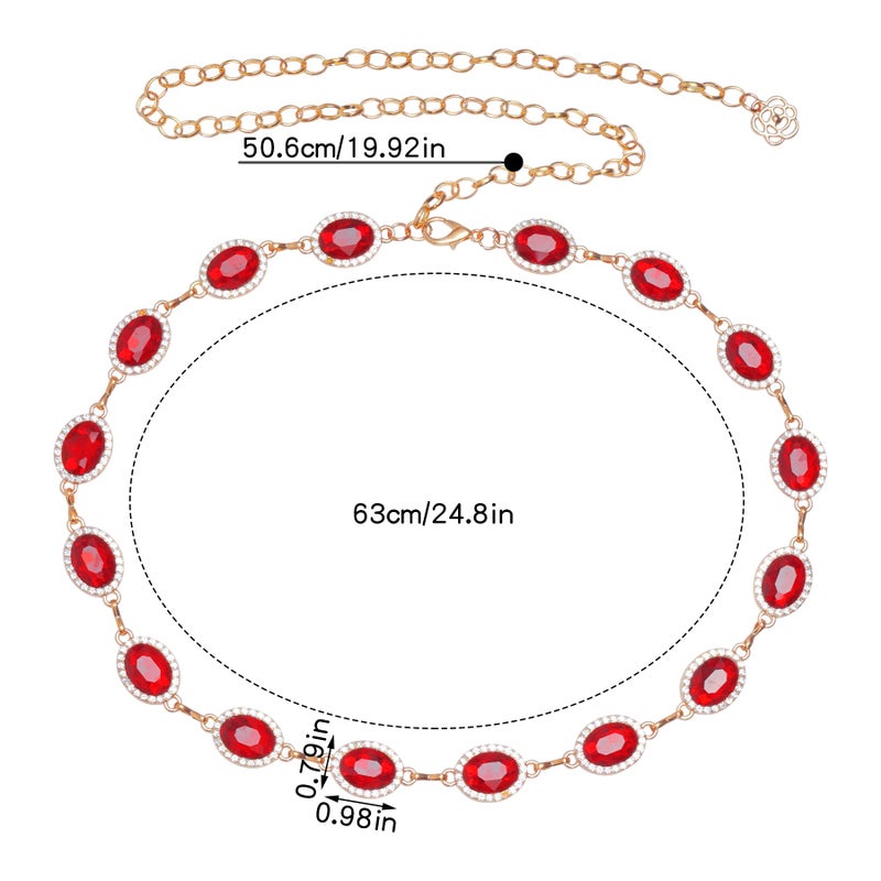 phnydreg Red Rhinestone Chain Belt for Women Adjustable Western Cowgirl Waist Belt for Dresses Jeans Cosplay Party - Image 2