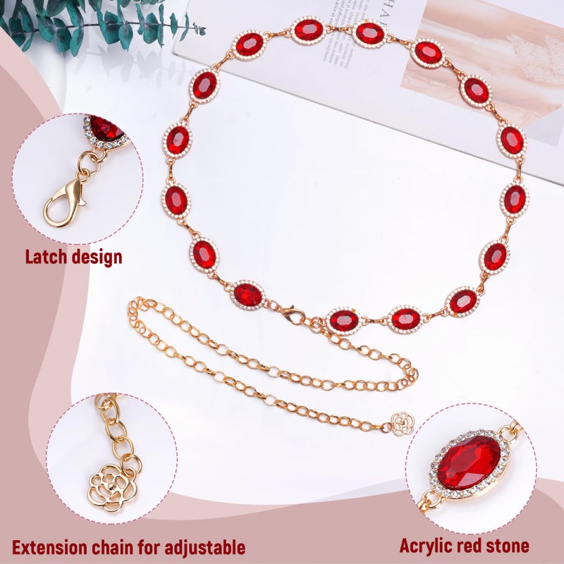 phnydreg Red Rhinestone Chain Belt for Women Adjustable Western Cowgirl Waist Belt for Dresses Jeans Cosplay Party - Image 3
