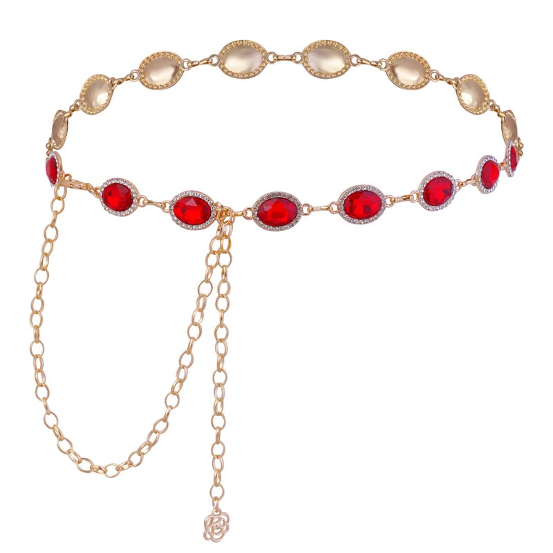 phnydreg Red Rhinestone Chain Belt for Women Adjustable Western Cowgirl Waist Belt for Dresses Jeans Cosplay Party - Image 1