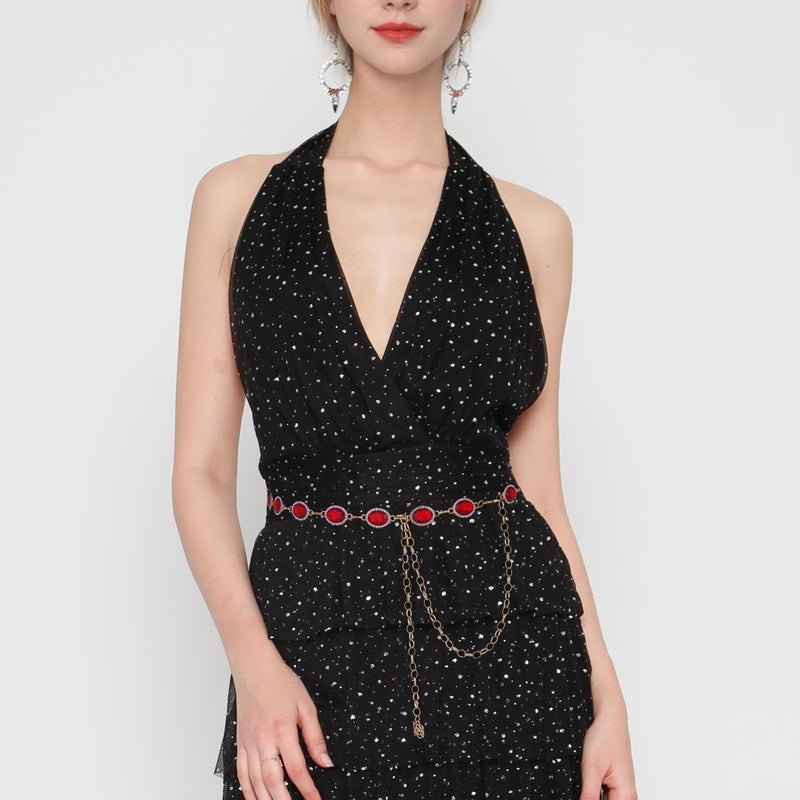 phnydreg Red Rhinestone Chain Belt for Women Adjustable Western Cowgirl Waist Belt for Dresses Jeans Cosplay Party - Image 5