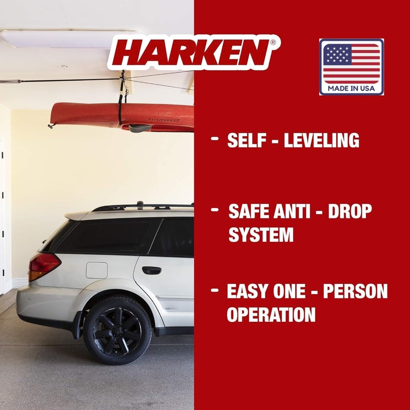 HARKEN Hoister - Overhead Garage Storage 2 Point Hoist System for Bikes, Kayaks, Surf & Paddle Boards (60lb Capacity, 16ft Ceiling) Safe Anti-Drop System, One-Person Operation - 7807.16 - Image 2
