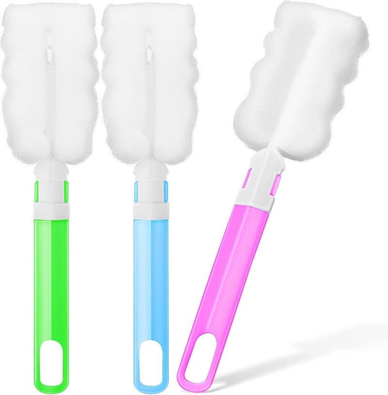 LABRIMP 3pcs Kitchen Sponge Bottle Brush Set with 12cm Plastic Handles and 8cm Sponge Heads, Water Bottle Cleaner and Cup Washing Brush for Home Cleaning - Image 1