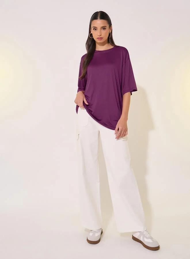 Take Two Slogan Print Round Neck Oversized T-Shirt