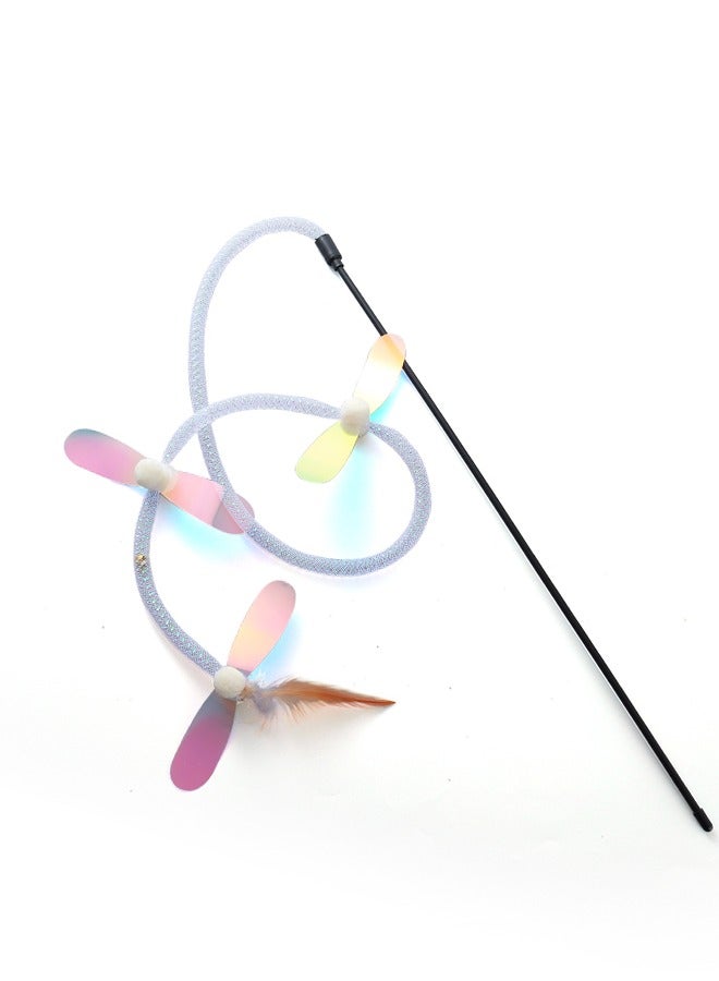 Interactive Cat Wand Toy with Sparkling Dragonfly & Sound - Feather Teaser on Mesh Tube Stick, Bell Tail for Safe Kitten Exercise and Training (1 Piece) - Image 2