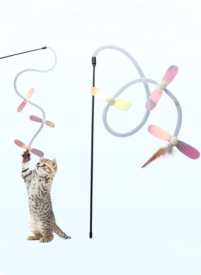 Interactive Cat Wand Toy with Sparkling Dragonfly & Sound - Feather Teaser on Mesh Tube Stick, Bell Tail for Safe Kitten Exercise and Training (1 Piece) - Image 4