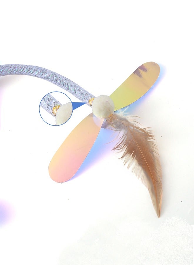 Interactive Cat Wand Toy with Sparkling Dragonfly & Sound - Feather Teaser on Mesh Tube Stick, Bell Tail for Safe Kitten Exercise and Training (1 Piece) - Image 3
