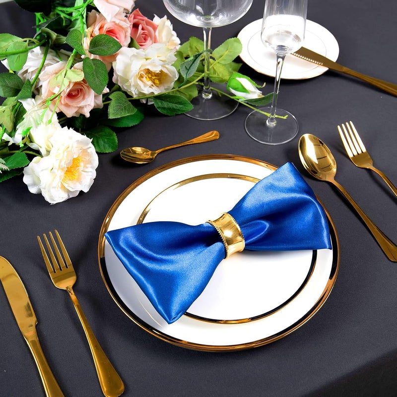 SiinvdaBZX 100 Pieces Royal Blue Cloth Napkins 12 x 12 Inches Small Size Square Satin Napkins Silky Soft Dinner Napkins or Handkerchief for Banquet Wedding Christmas Thanksgiving Decoration - Image 5