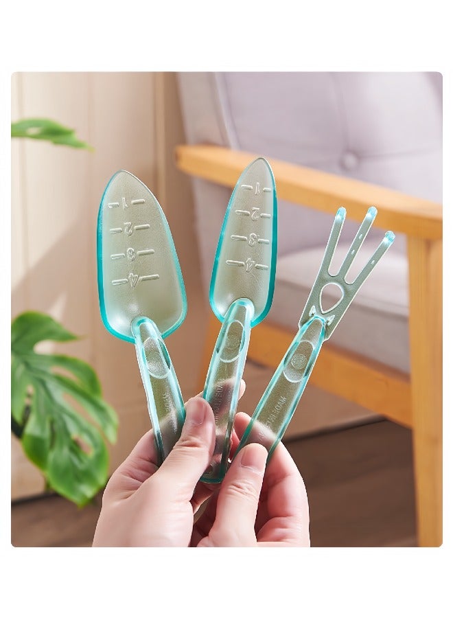 Gardening tools plastic shovel set for planting flowers, digging and loosening soil three-piece set suitable for home gardening, outdoor seaside (green) - Image 1