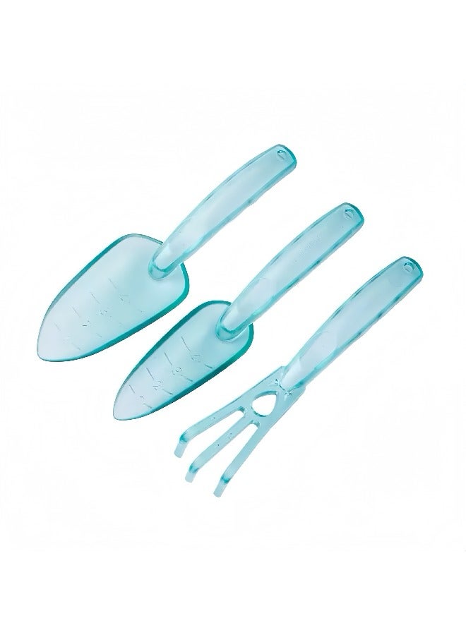 Gardening tools plastic shovel set for planting flowers, digging and loosening soil three-piece set suitable for home gardening, outdoor seaside (green) - Image 2