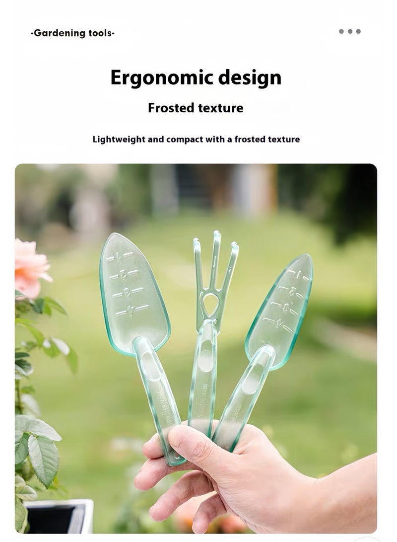 Gardening tools plastic shovel set for planting flowers, digging and loosening soil three-piece set suitable for home gardening, outdoor seaside (green) - Image 5