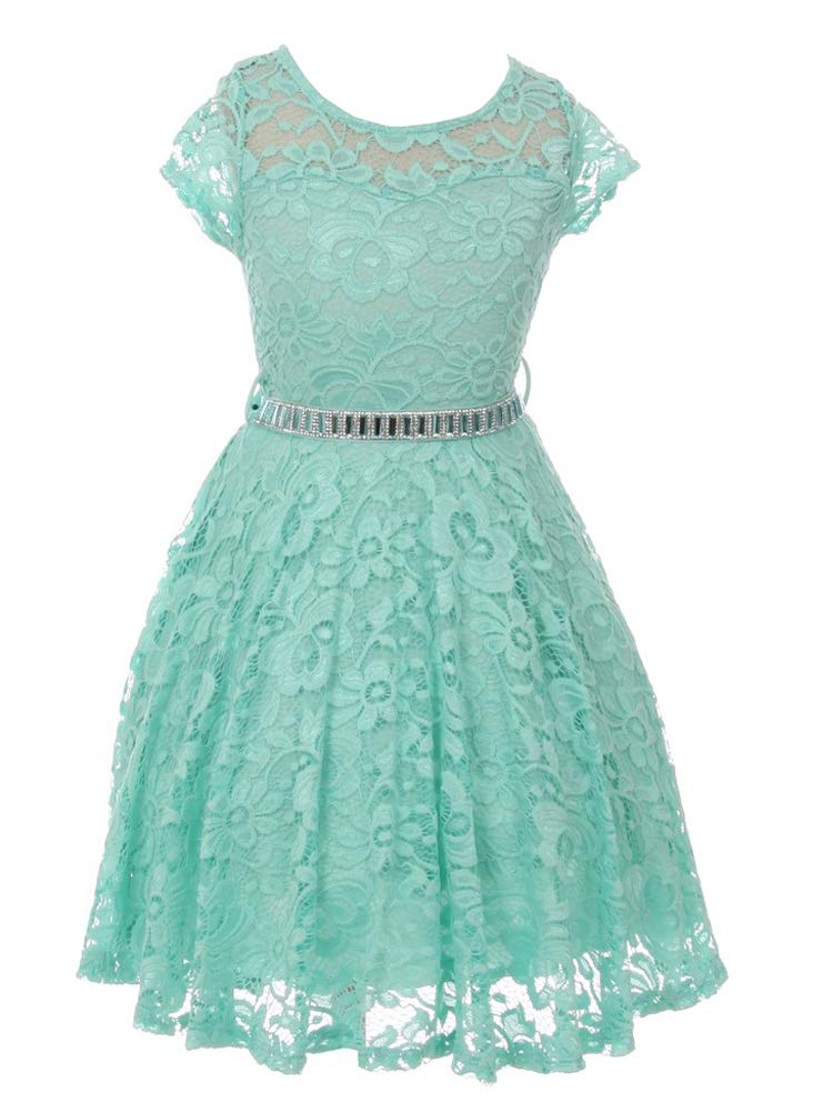 iGirlDress Big Girls Floral Lace Flower Girls Dresses Mint 14 - Image 1