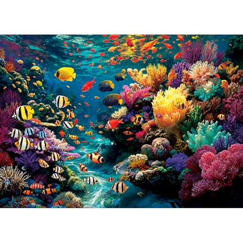lamplig Puzzles for Adults 1000 Pieces Ocean Sea Animal Fish Coral Nature 1000 Piece Puzzle for Adults Seniors Hard Jigsaw Puzzles for Adult with Letters on Back Fun 11 Poster - Image 1