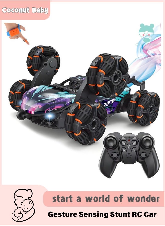 Coconut Baby Gesture Sensing Stunt RC Car, Toys for Ages 8-13 Boys, 2.4Ghz Hand Controlled Remote Control Cars with Light, Spray, 360 Rotation, Birthday Gift for Kids Age 6 7 8 9 10 11 12 Year Old-6 Wheels  - Image 1