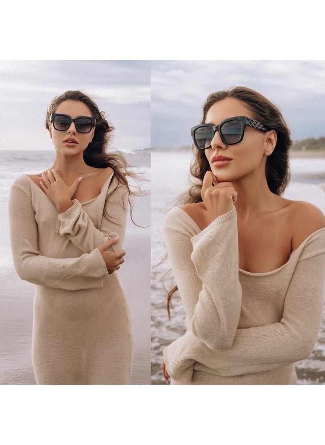 Sojos Trendy Polarized Square Sunglasses Womensretro Oversized Women Thick Sun Glasses Sj2217 Black With Grey Grading Lens  - Image 3