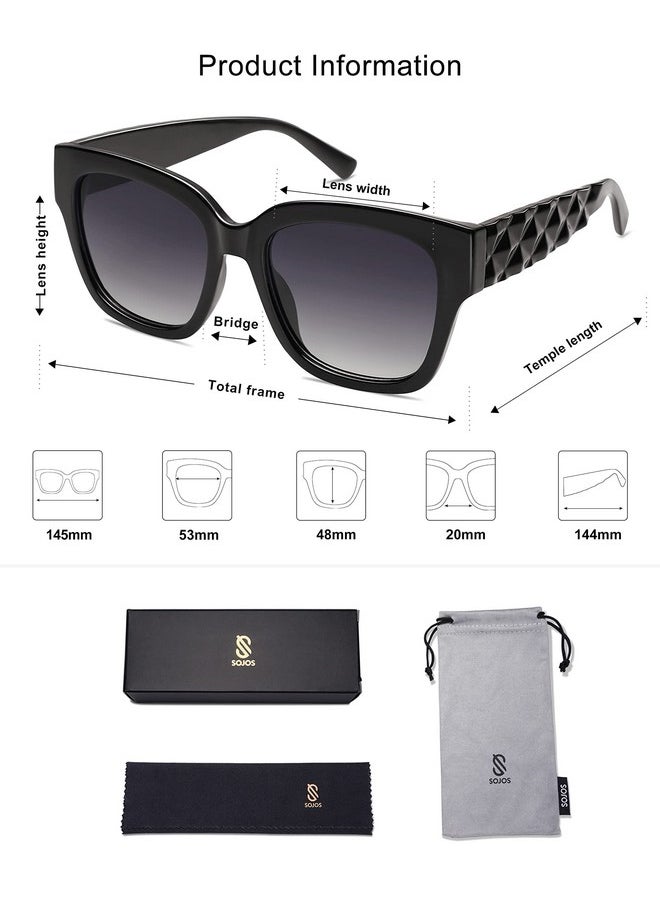 Sojos Trendy Polarized Square Sunglasses Womensretro Oversized Women Thick Sun Glasses Sj2217 Black With Grey Grading Lens  - Image 5