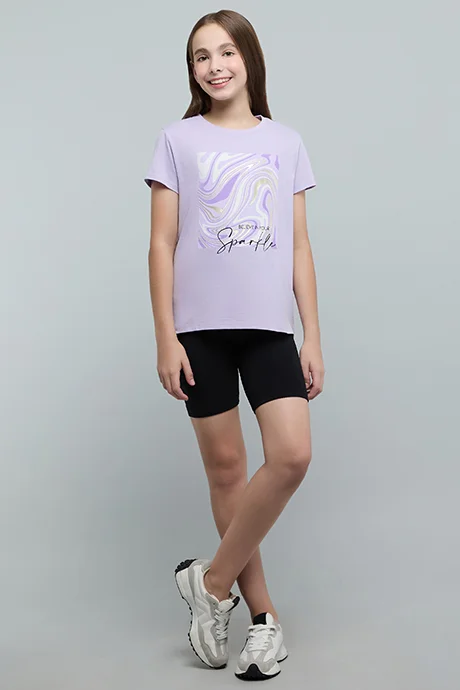 R&B Graphic Print T-Shirt with Crew Neck and Short Sleeves