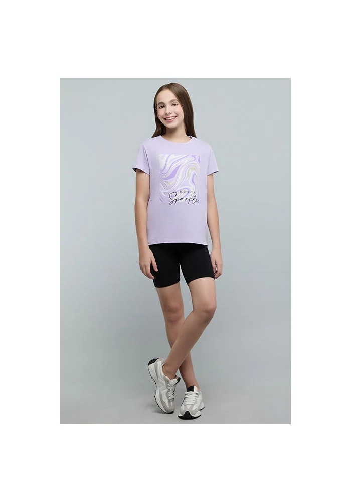 أر أند بي Graphic Print T-Shirt with Crew Neck and Short Sleeves