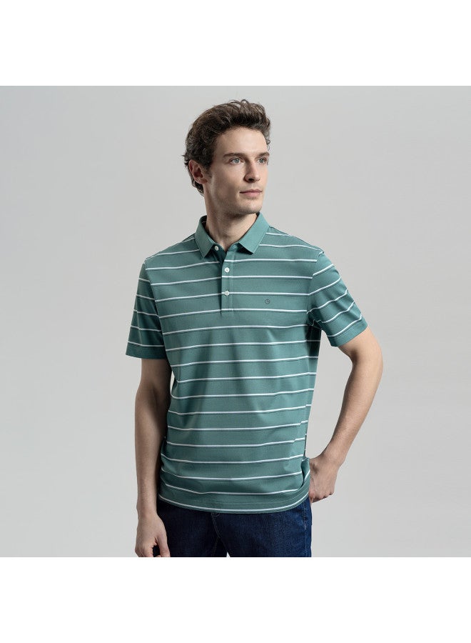 Goldlion Contains Mulberry Silk, Breathable】men's Short Sleeve T-shirt For Spring And Summer, Fashionable Color-blocking Striped Multi-color Polo - Image 3