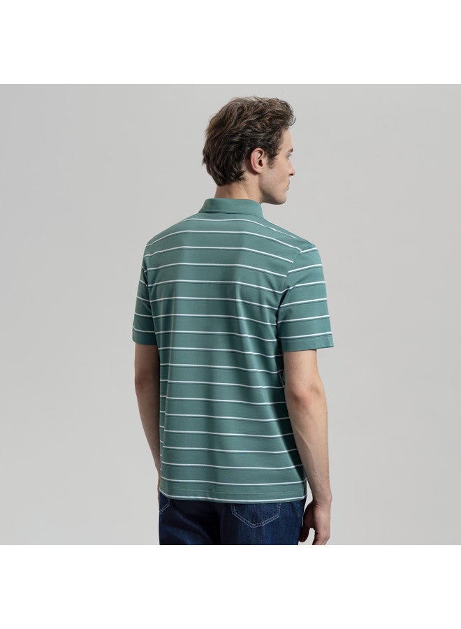 Goldlion Contains Mulberry Silk, Breathable】men's Short Sleeve T-shirt For Spring And Summer, Fashionable Color-blocking Striped Multi-color Polo - Image 4