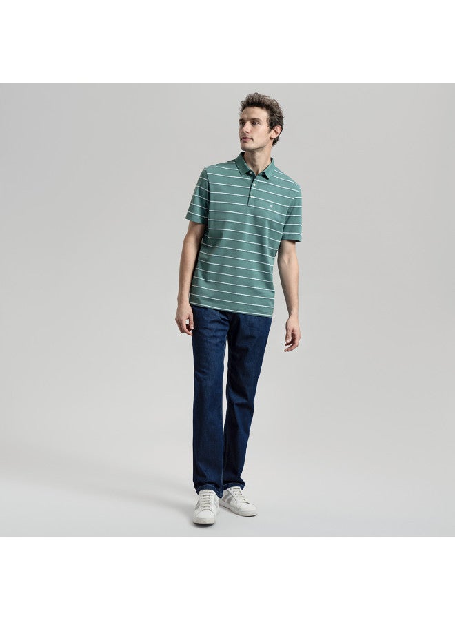 Goldlion Contains Mulberry Silk, Breathable】men's Short Sleeve T-shirt For Spring And Summer, Fashionable Color-blocking Striped Multi-color Polo - Image 5