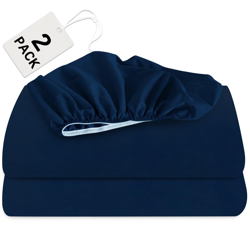 بيلوبان التوأم ورقة 2 حزمة الفراش التوأم مزودة فقط مع الجيب العميق يصل إلى 14 "" ورقة القاع الانكماش وملاءات السرير المقاومة للبقع مجعد مجعد وسهلة الرعاية البحرية الأزرق - Image 1