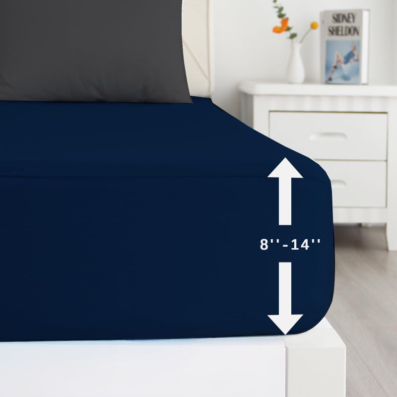 بيلوبان التوأم ورقة 2 حزمة الفراش التوأم مزودة فقط مع الجيب العميق يصل إلى 14 "" ورقة القاع الانكماش وملاءات السرير المقاومة للبقع مجعد مجعد وسهلة الرعاية البحرية الأزرق - Image 2