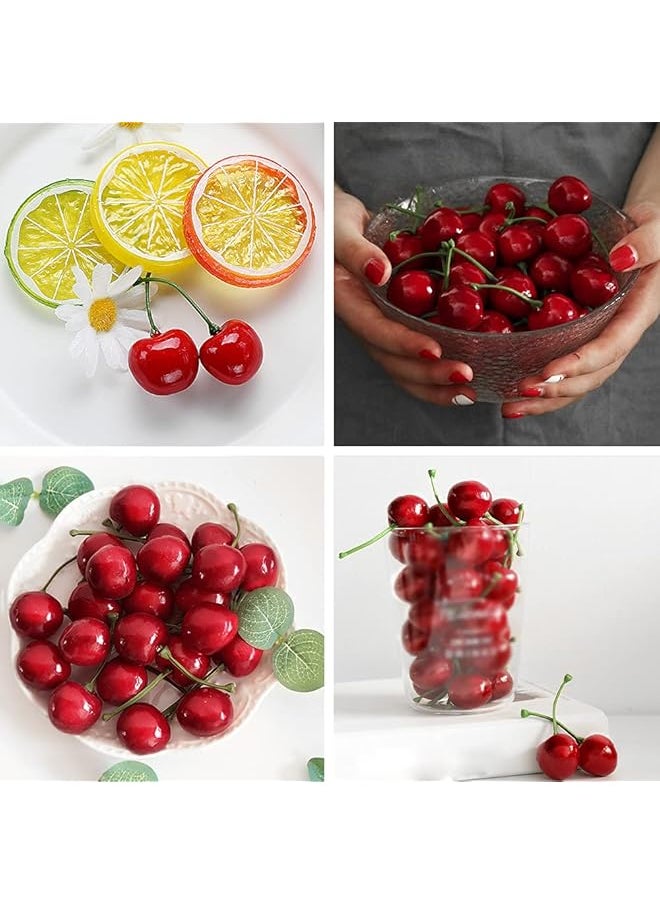 erorex Artificial Cherry Fruit Fake Cherries Red Simulation Red Black Cherries Artificial Cherry Decorations Fake Fruit Model Home House Kitchen Party Decoration Desk Ornament 100Pcs  - Image 3