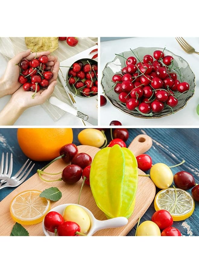 erorex Artificial Cherry Fruit Fake Cherries Red Simulation Red Black Cherries Artificial Cherry Decorations Fake Fruit Model Home House Kitchen Party Decoration Desk Ornament 100Pcs  - Image 2