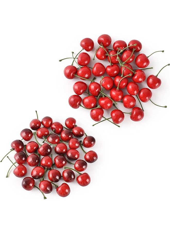 erorex Artificial Cherry Fruit Fake Cherries Red Simulation Red Black Cherries Artificial Cherry Decorations Fake Fruit Model Home House Kitchen Party Decoration Desk Ornament 100Pcs  - Image 1