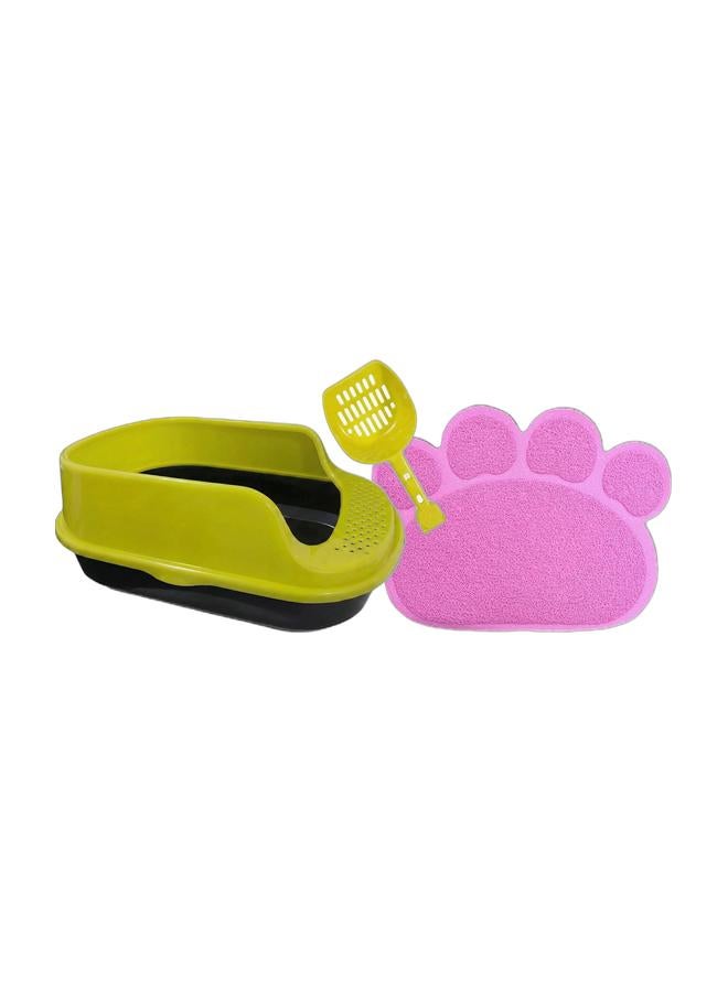 Litter Box with Scoop & Anti-Slip Cat Litter Mat Kitty Paw Shape Pad Indoor Small – Easy to Clean Bundle - Image 1
