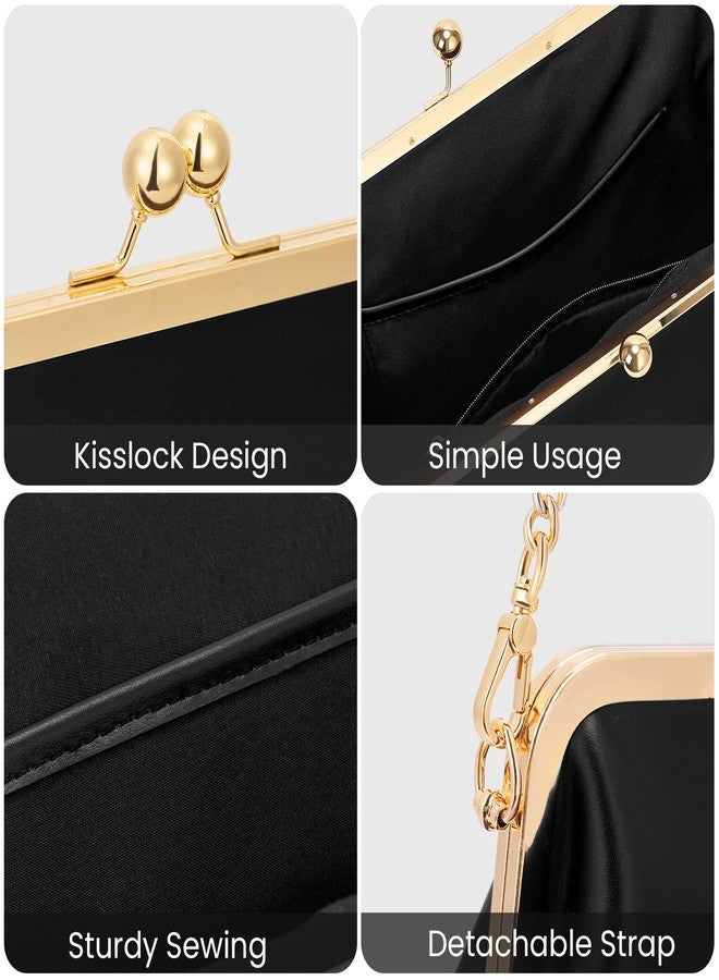 CATSEA Women's Kiss Lock Crossbody Bag PU Large Handbags Kiss Clasp Crossbody Shoulder Bags Tote Purse Messenger Handbag, Black - Image 4