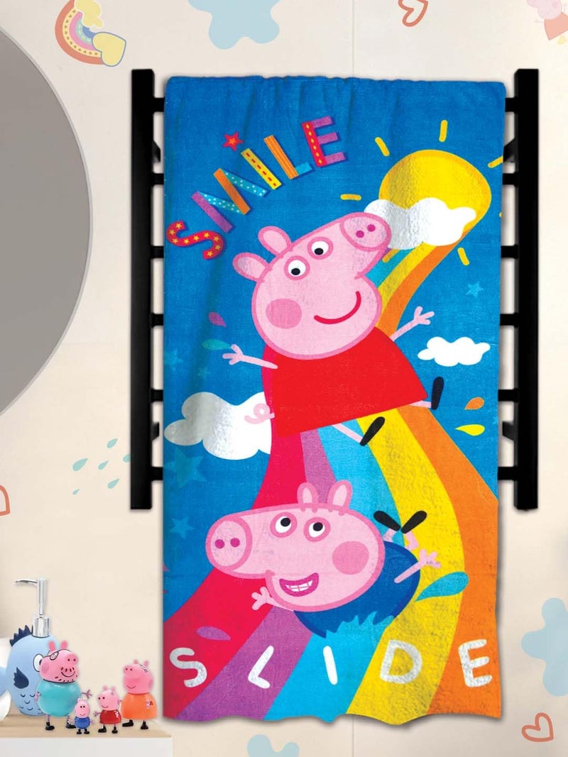 Athom Living Smile n Slide Peppa Pig Kids Cotton Bath Towel,Superhero Themed Soft & Absorbent Towel for Boys & Girls, 60x120cm, 350GSM - Image 2